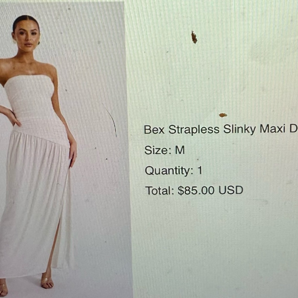 White Strapless Slinky Maxi Dress